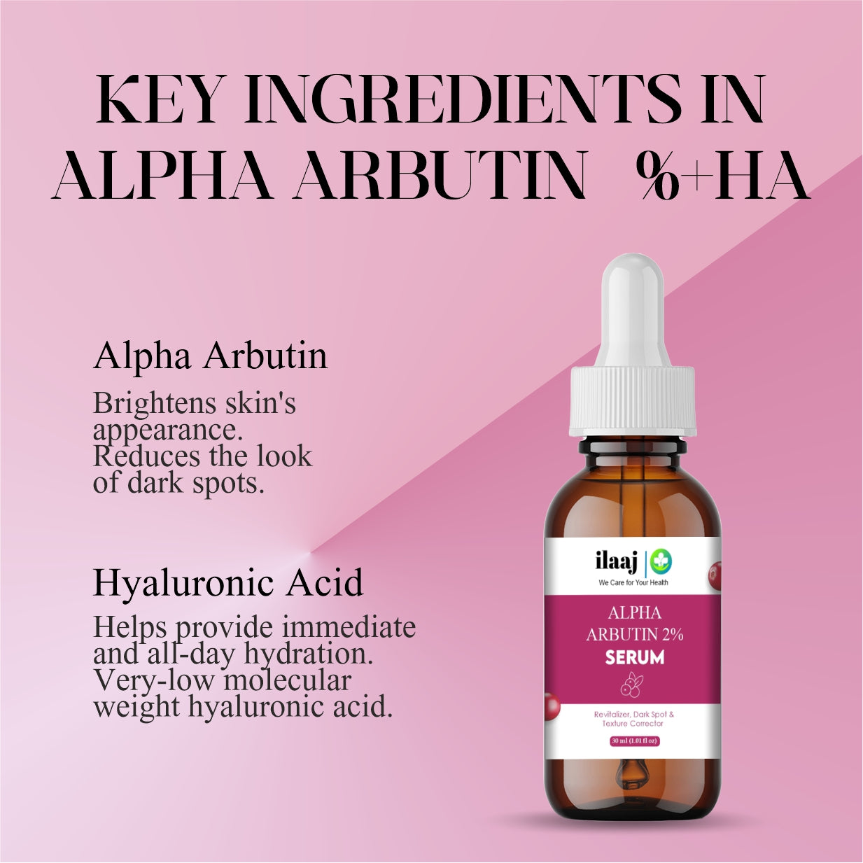 2% Alpha Arbutin & Hyaluronic Acid Face Serum | Fades Tan | Brightens Skin | 2% Alpha Arbutin Face Serum - 30ml | Treats Dark Spots | Evens Skin Tone