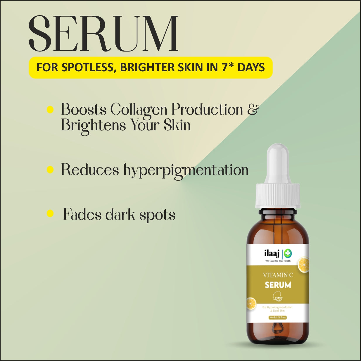 Ilaaj Vitamin C Face Serum, 30ml, For All Skin Types, Brightening and Anti-aging Formula with Ethyl Ascorbic Acid, PHA