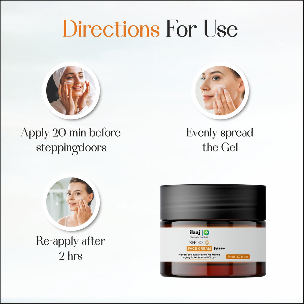 SPF 30 Face Cream PA+++, Prevent Sun Burn, Anti-Aging UV Protection, 50ml