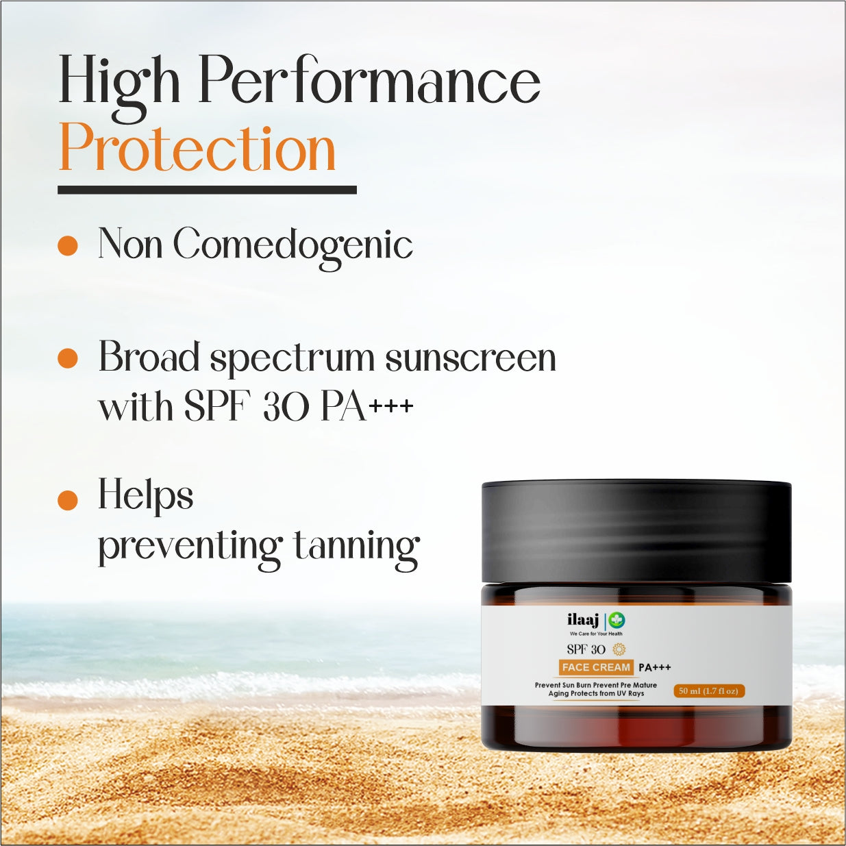 SPF 30 Face Cream PA+++, Prevent Sun Burn, Anti-Aging UV Protection, 50ml