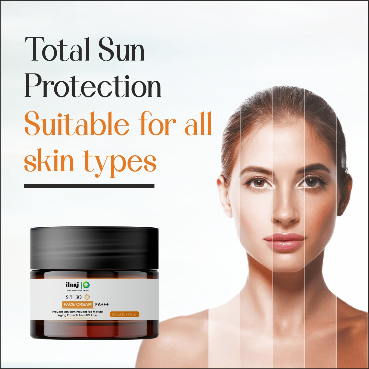 SPF 30 Face Cream PA+++, Prevent Sun Burn, Anti-Aging UV Protection, 50ml