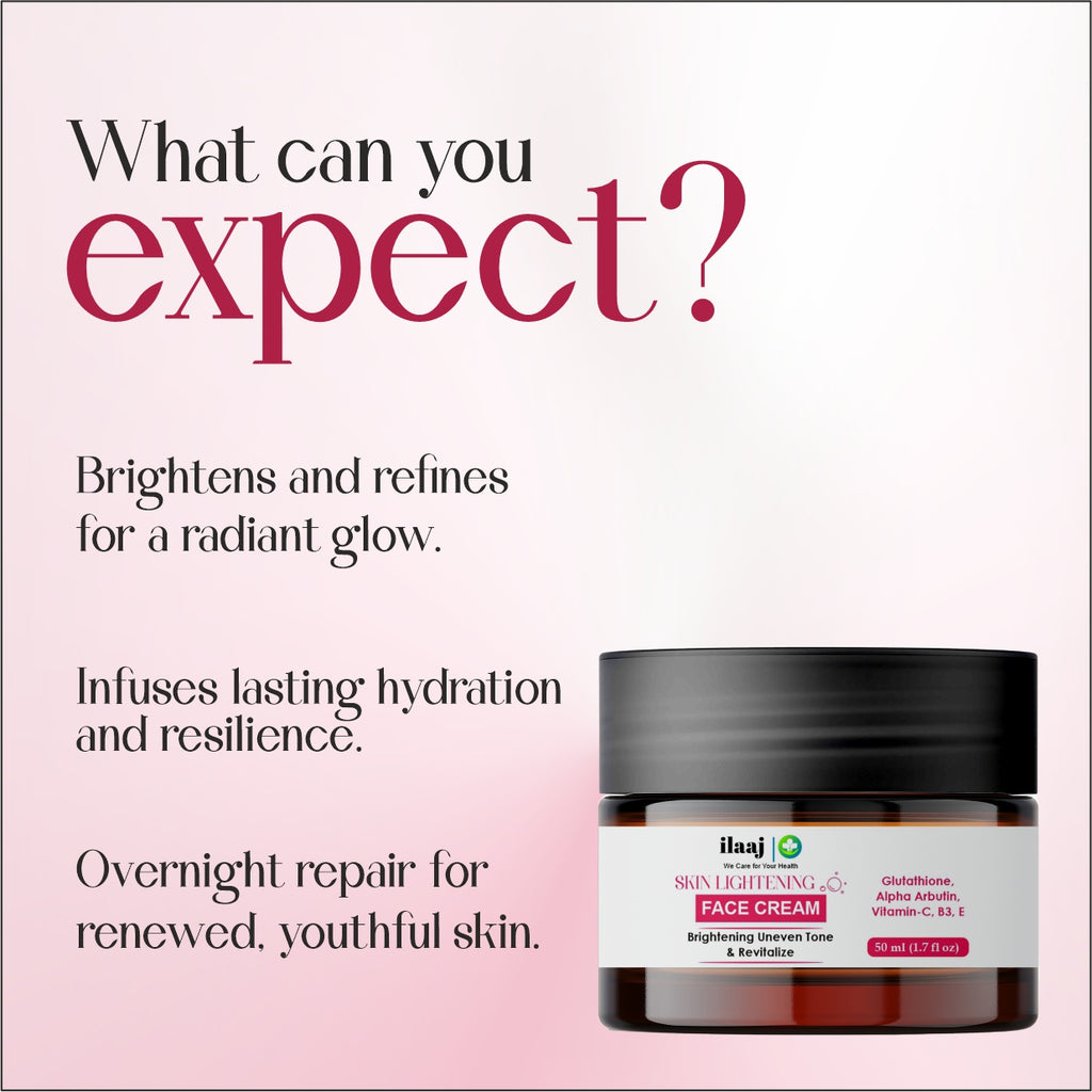Ilaaj Skin Lightening Face Cream, Glutathione, Alpha Arbutin, Vitamin-C, B3, E, Brightening Uneven Tone & Revitalize, 50ml