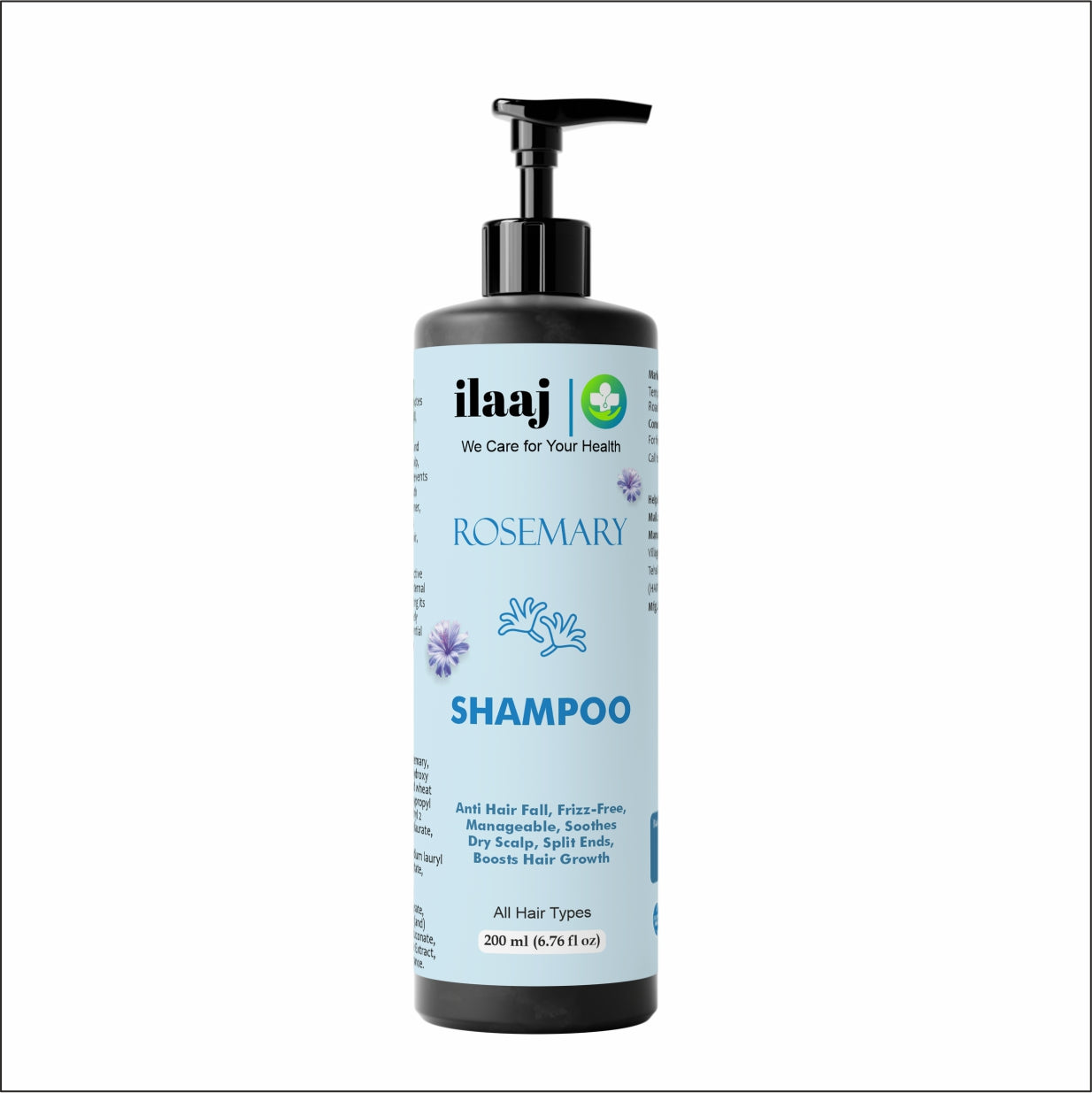 Ilaaj Rosemary Shampoo, Anti Hair Fall, Frizz-Free, All Hair Types, 200ml