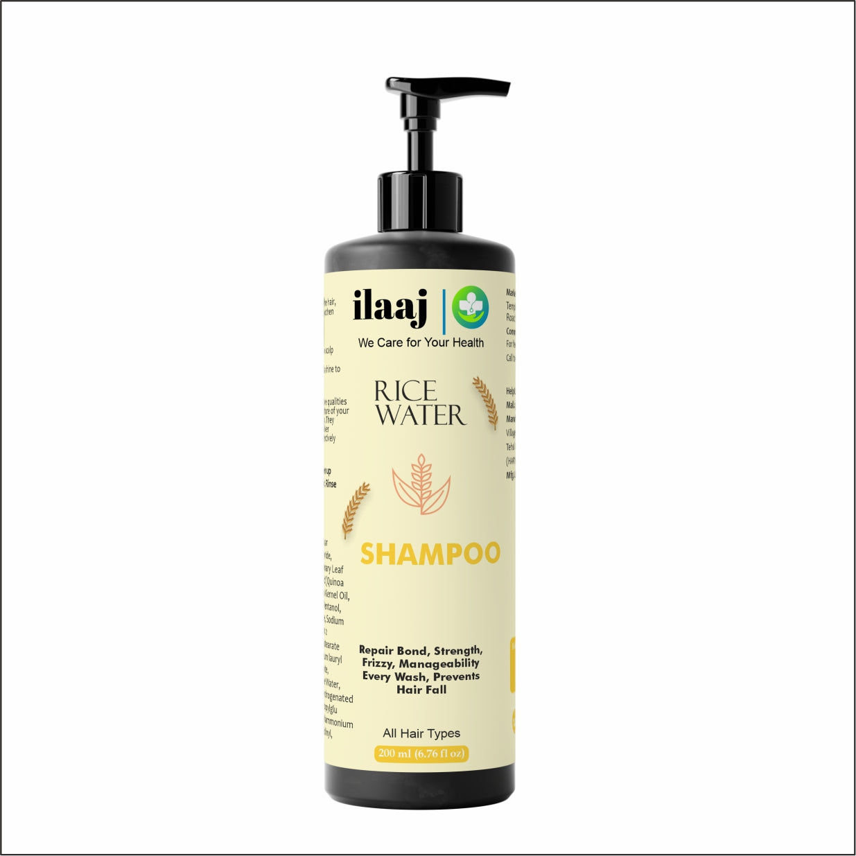 Ilaaj Rice Water Shampoo, Repair Bond Strength, All Hair Types, Prevents Hair Fall, 200ml
