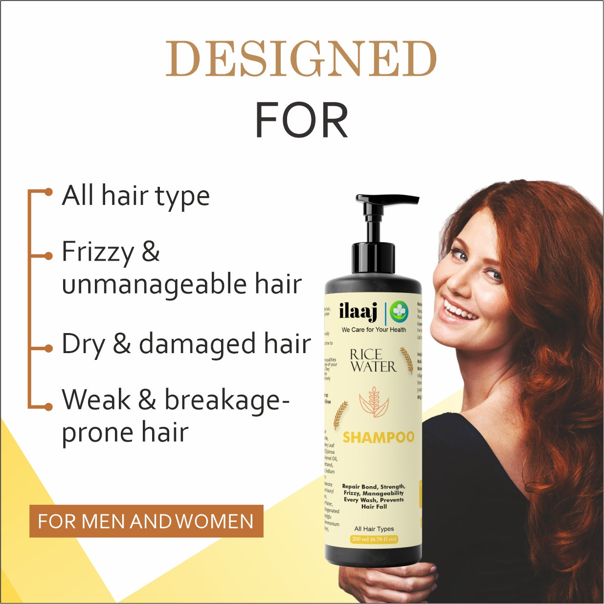 Ilaaj Rice Water Shampoo, Repair Bond Strength, All Hair Types, Prevents Hair Fall, 200ml