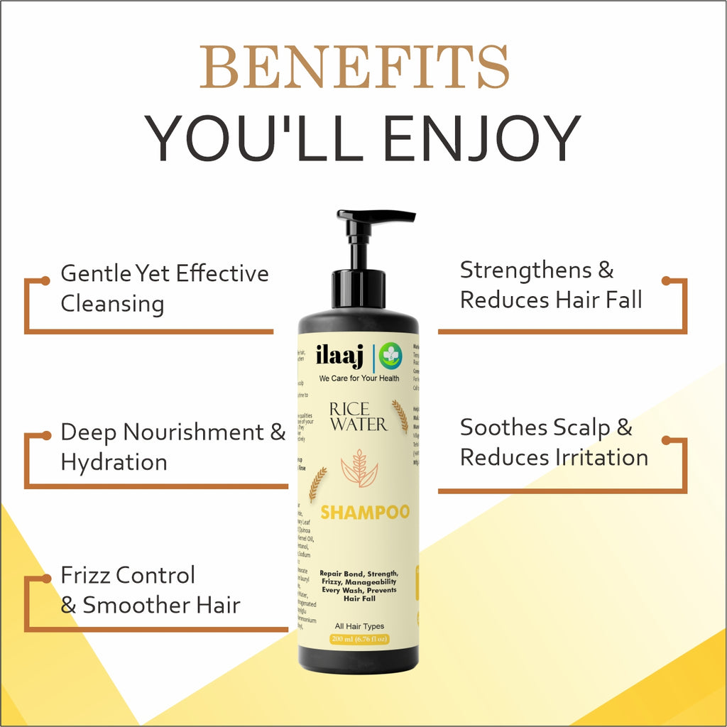 Ilaaj Rice Water Shampoo, Repair Bond Strength, All Hair Types, Prevents Hair Fall, 200ml