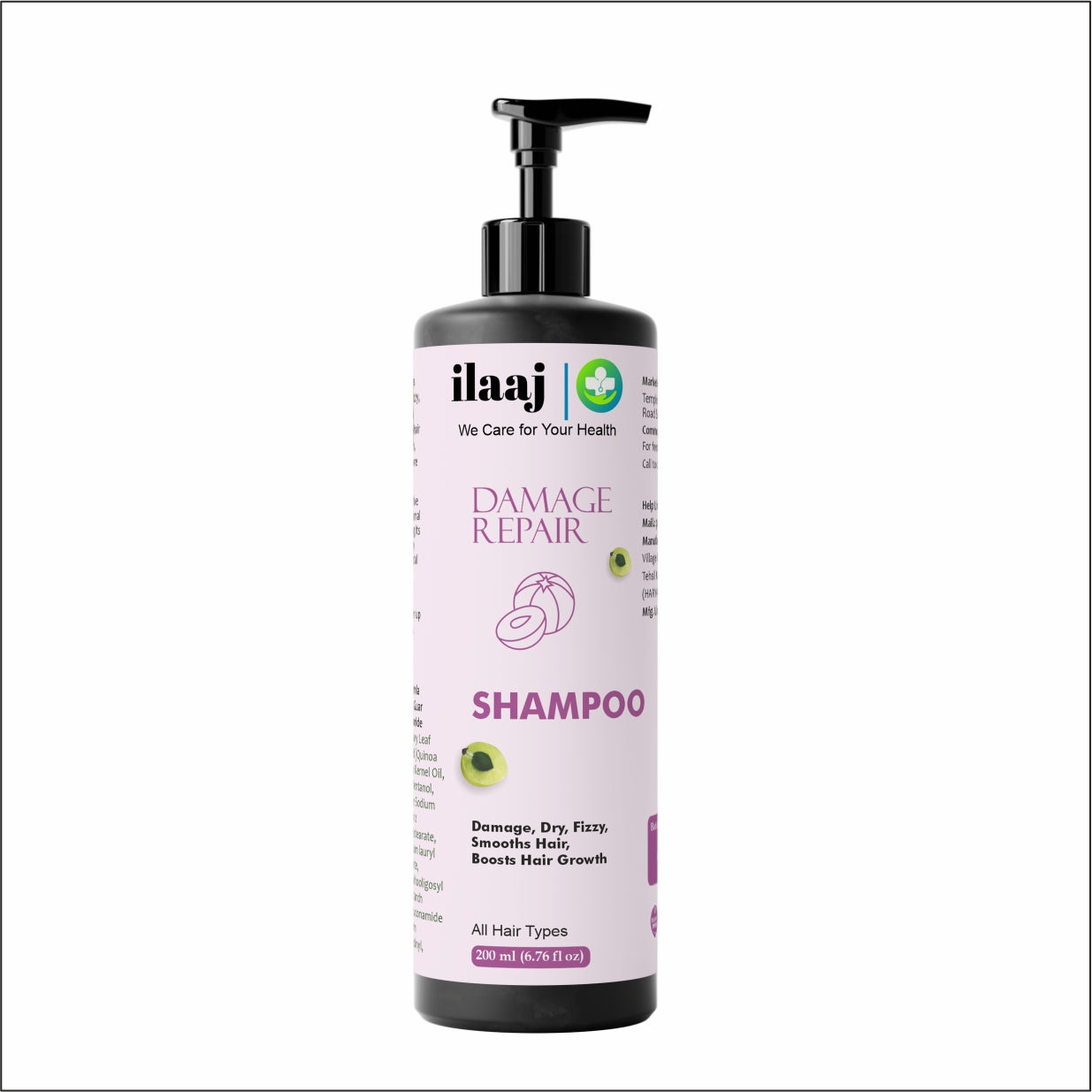 Ilaaj Damage Hair Repair Shampoo | For Itchy & Flaky Scalp Care | With Pyrithione Zinc | Suitable for All Hair Types | 200 ml
