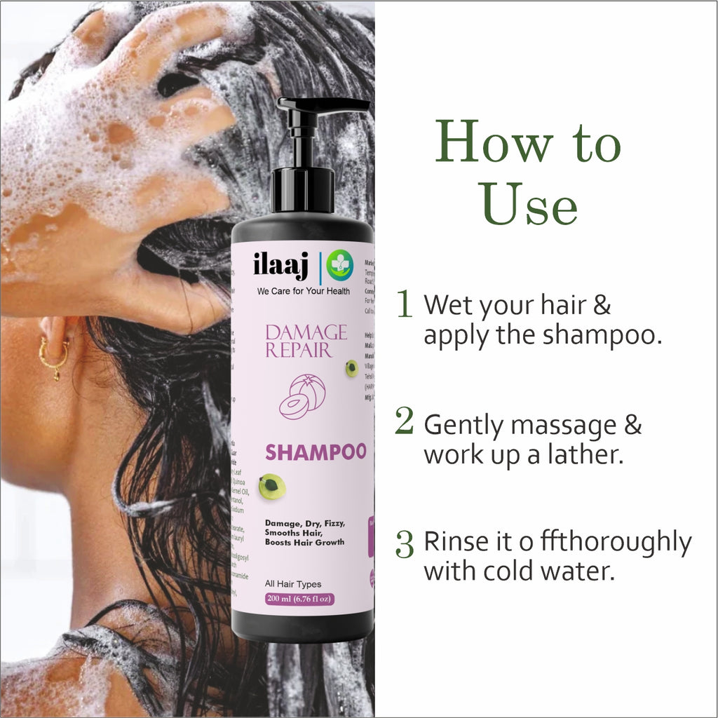 Ilaaj Damage Hair Repair Shampoo | For Itchy & Flaky Scalp Care | With Pyrithione Zinc | Suitable for All Hair Types | 200 ml
