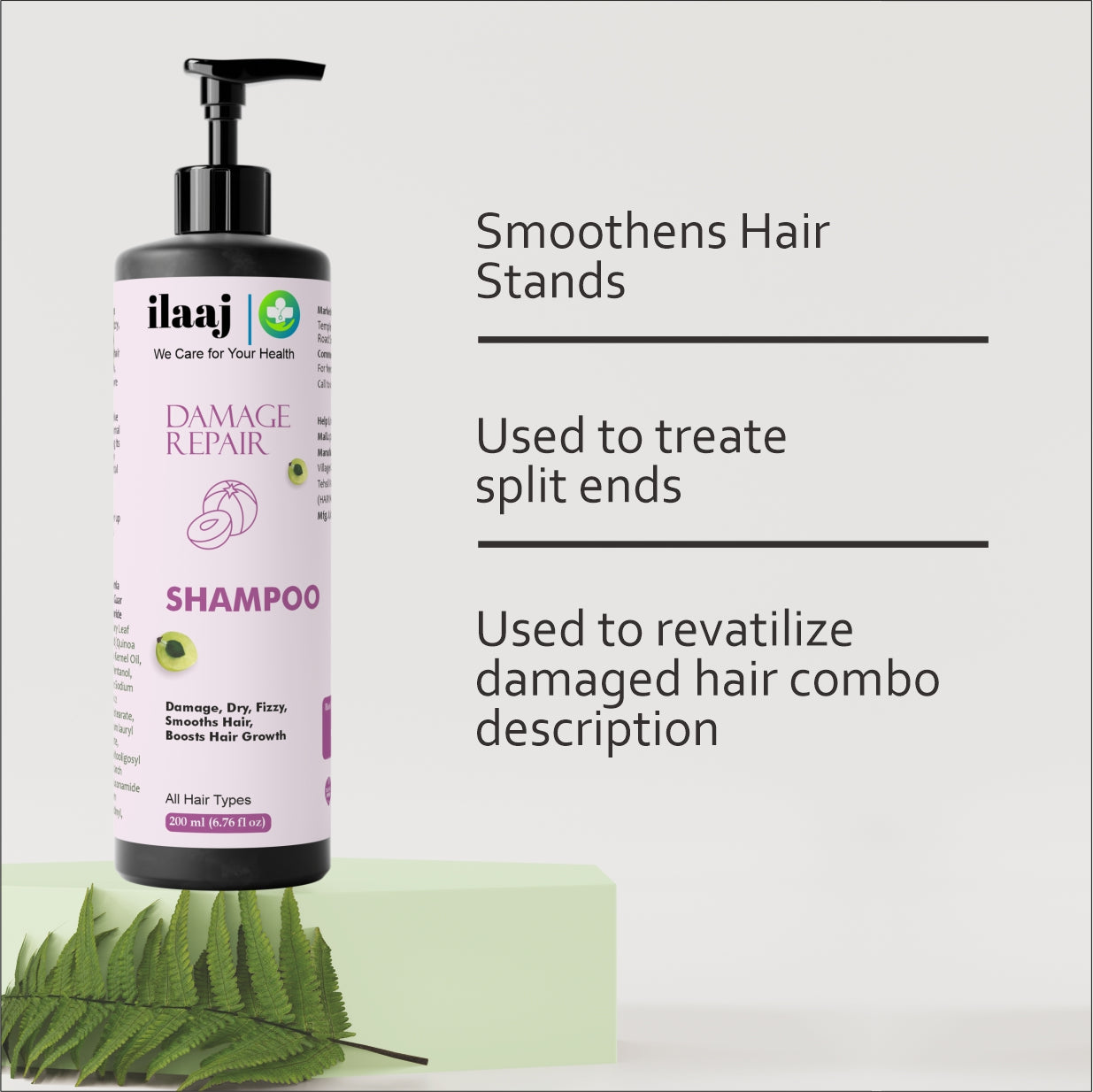 Ilaaj Damage Hair Repair Shampoo | For Itchy & Flaky Scalp Care | With Pyrithione Zinc | Suitable for All Hair Types | 200 ml