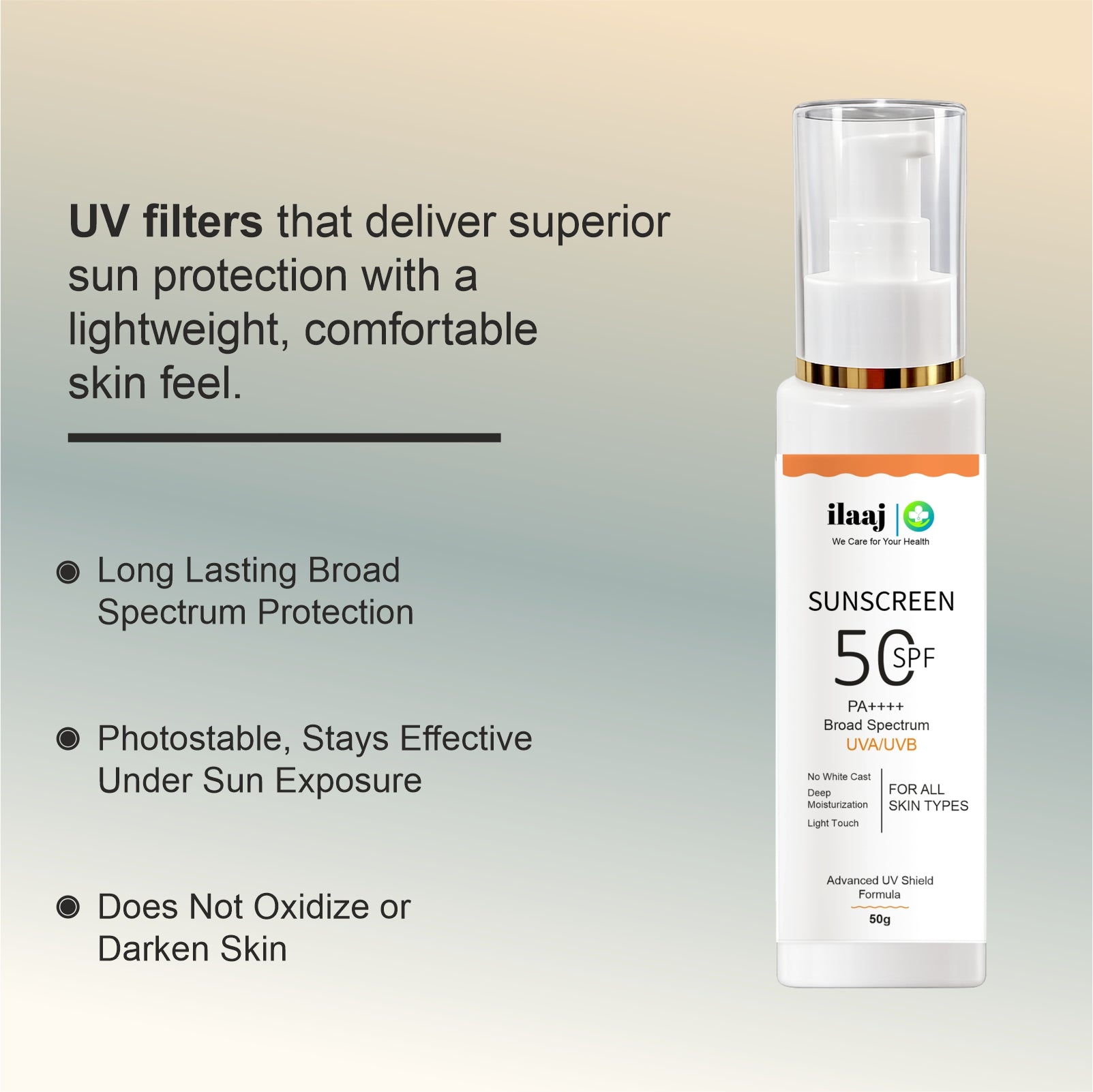 Sunscreen SPF 50 PA++++ Broad Spectrum UVA UVB Protection Lightweight Non Greasy No White Cast Moisturizing Formula for All Skin Types  Advanced UV Shield
